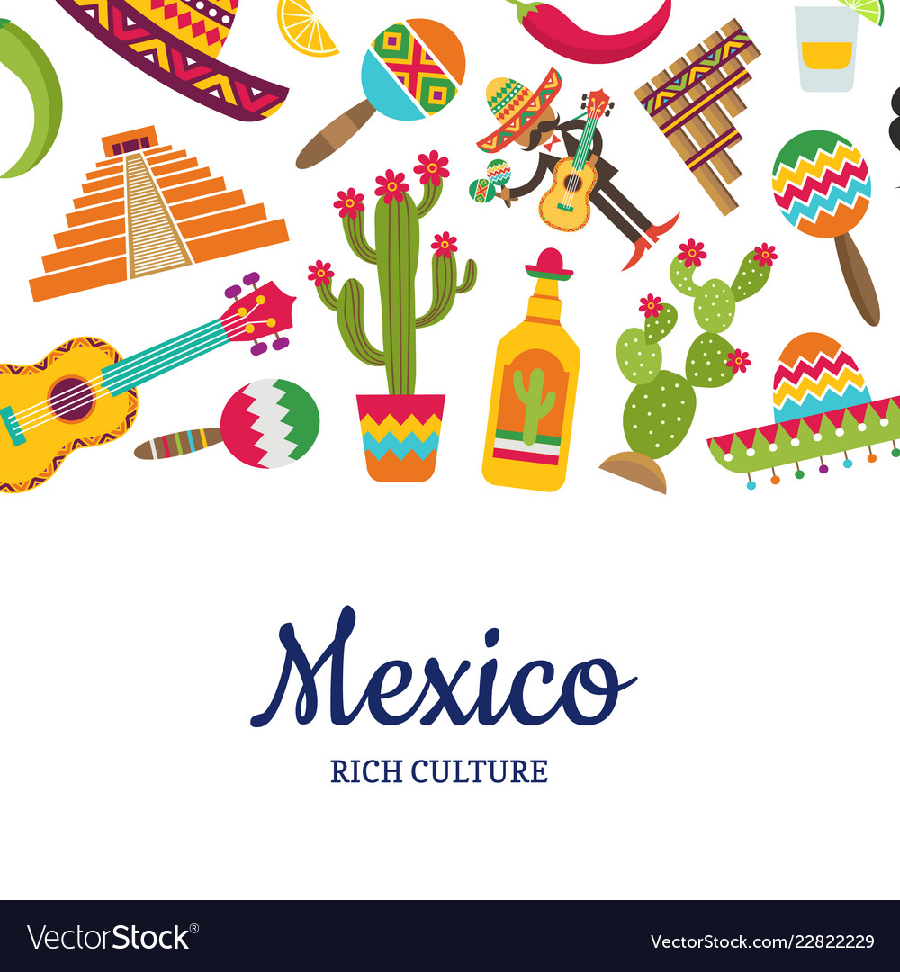 Flat Mexico Attributes Background With Royalty Vector