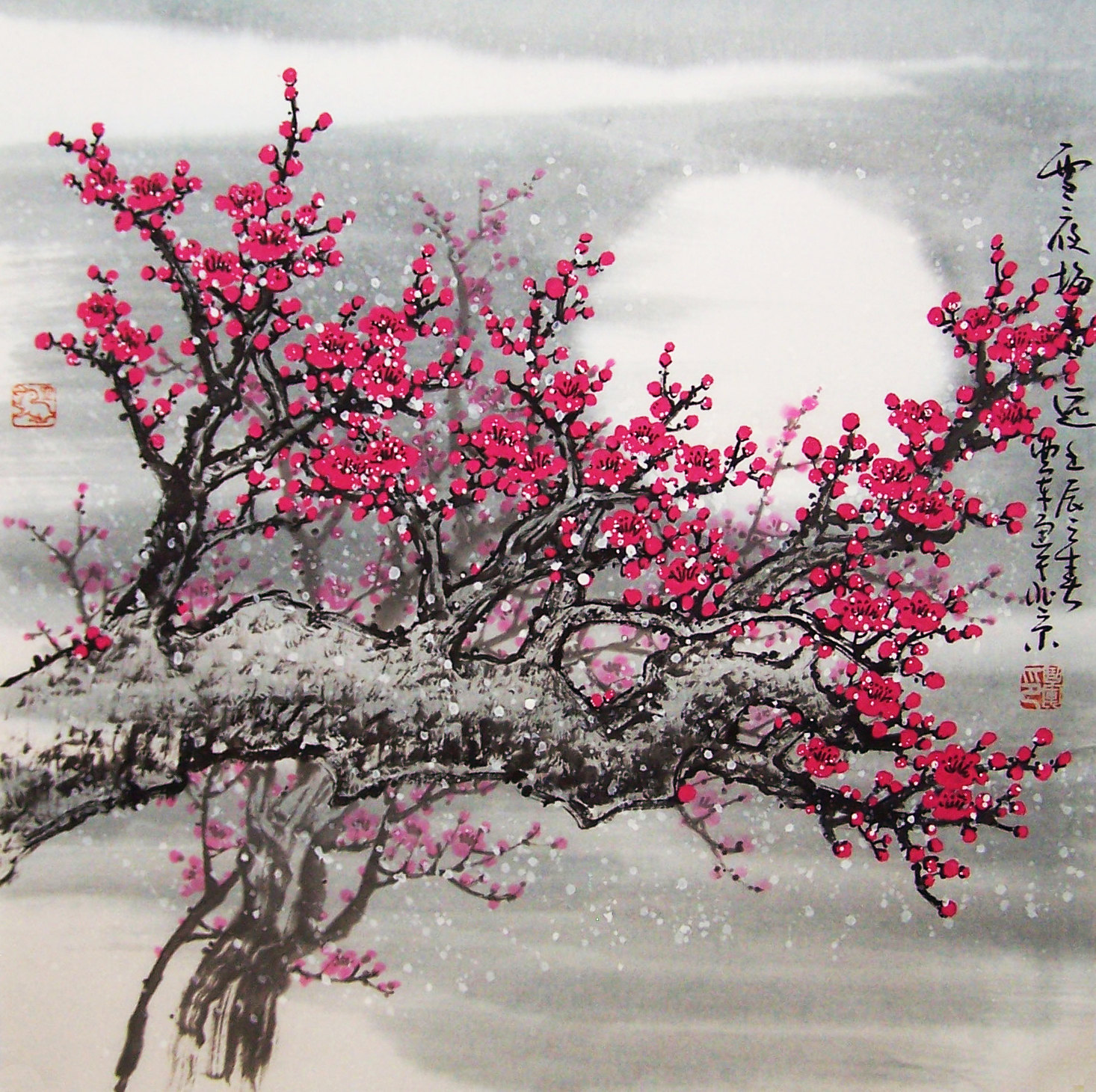 Original Painting Oriental Art Chinese Lovely Cherry