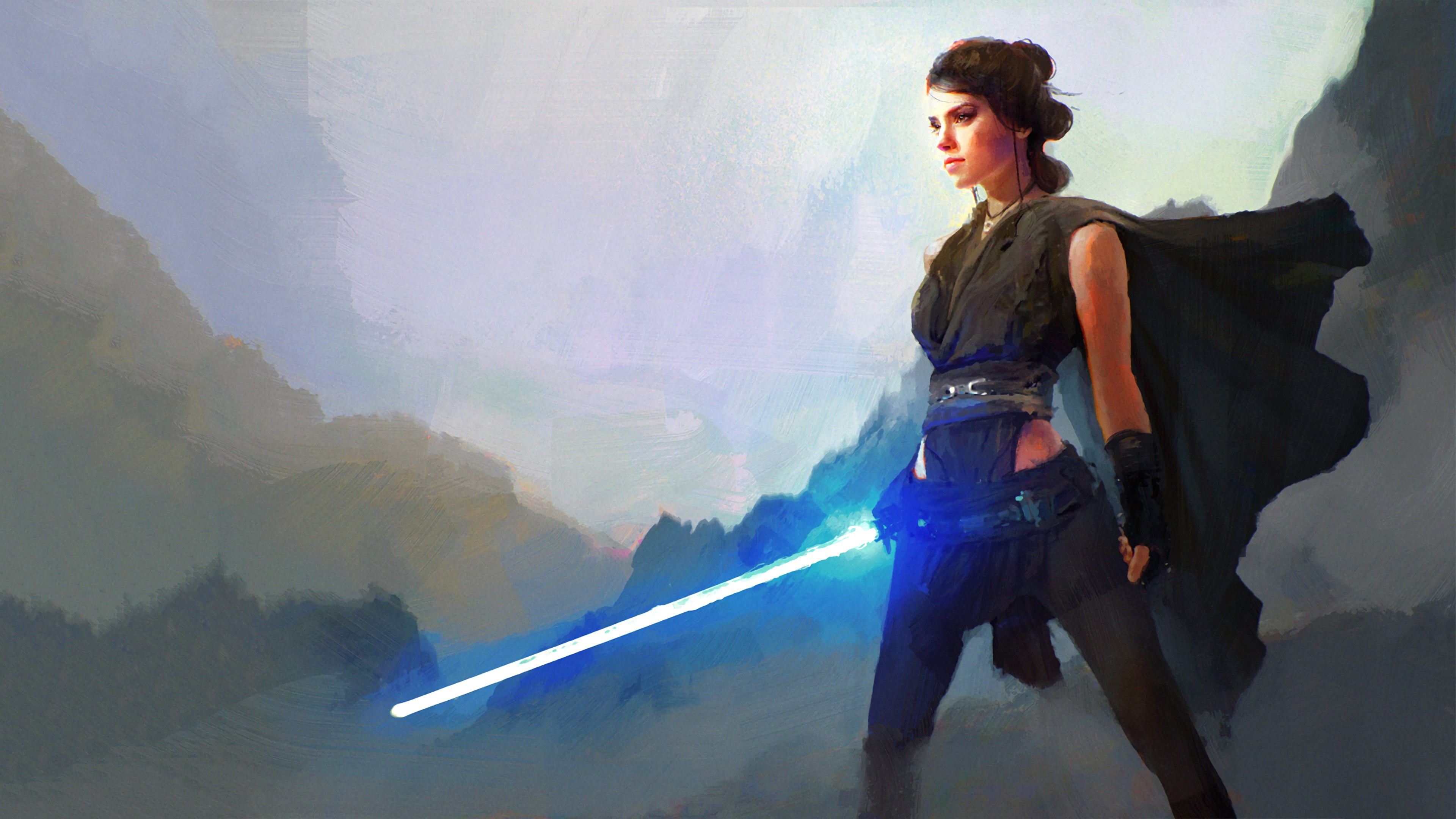 The Last Jedi Rey With Lightsaber Pc Wallpaper Wallpaperbae