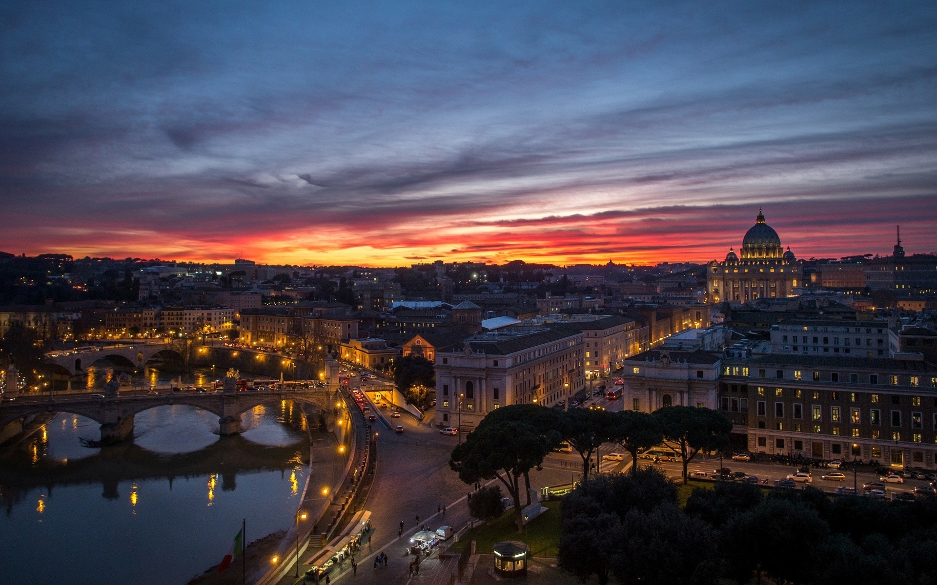 Rome The Vatican City Night Sunset Panorama Houses Buildings