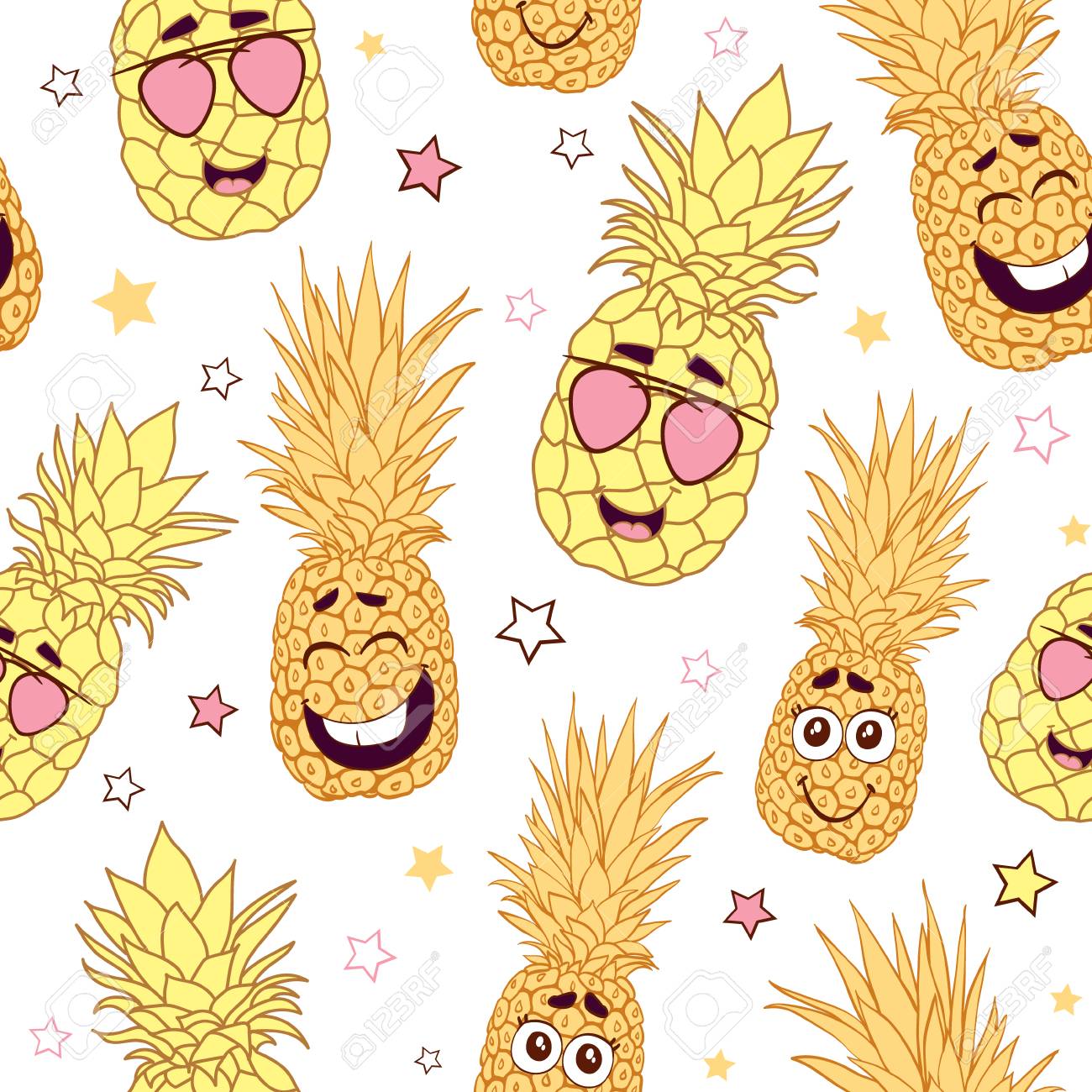 Fun Pineapple Faces Seamless Repeat Pattern Great For Tropical