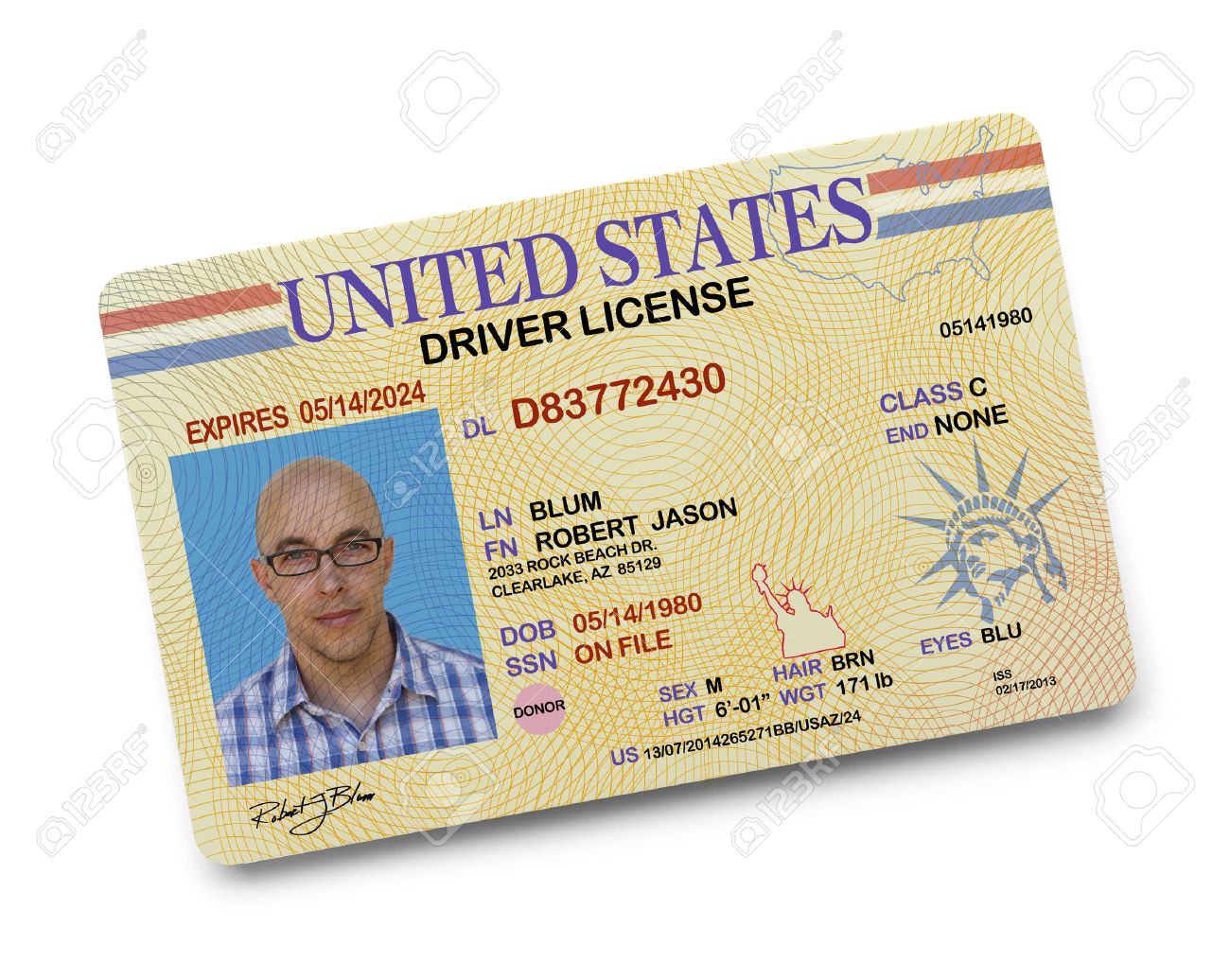 Us Driver License Isolated On White Background Stock Photo
