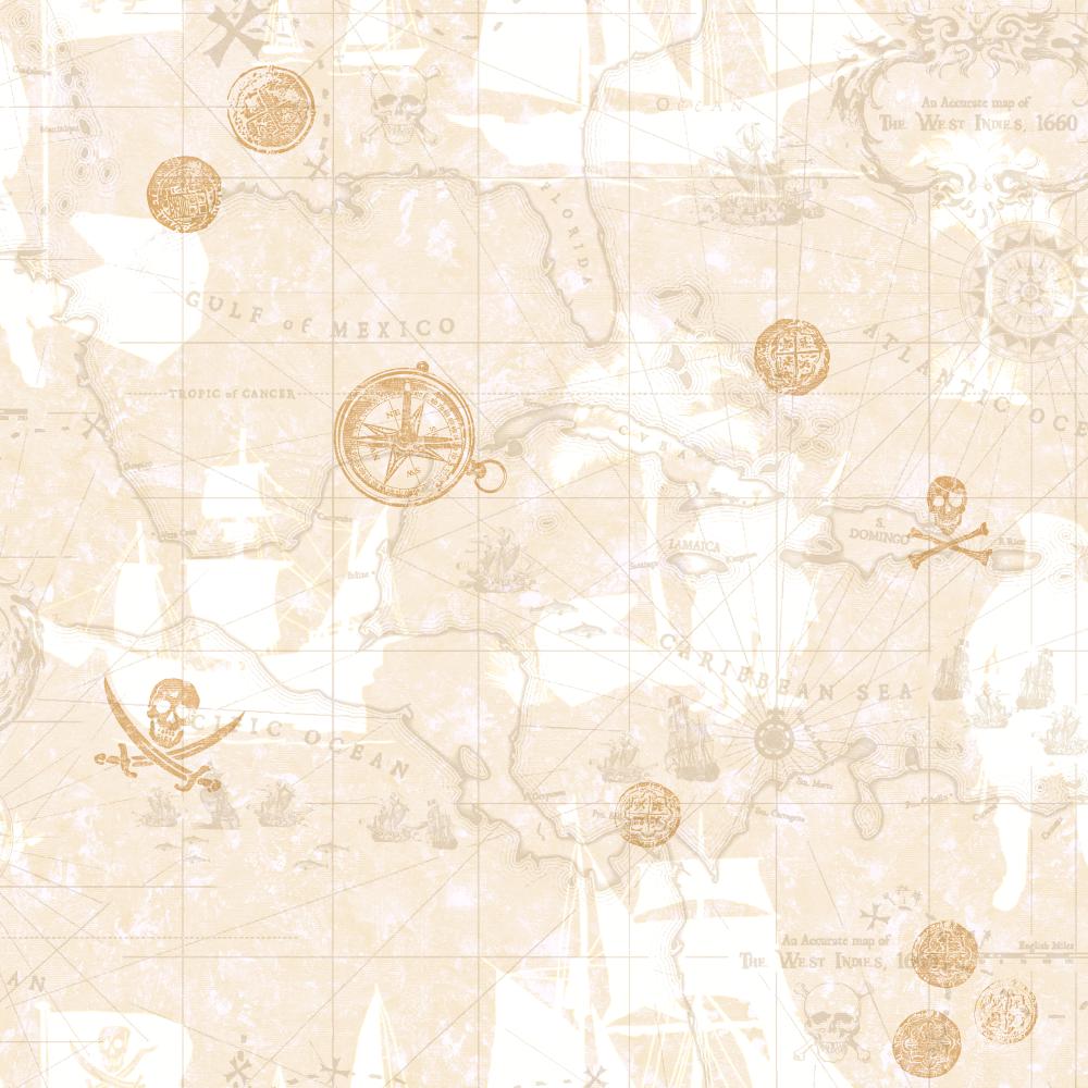 Pirate Map Wallpaper Beige Nautical