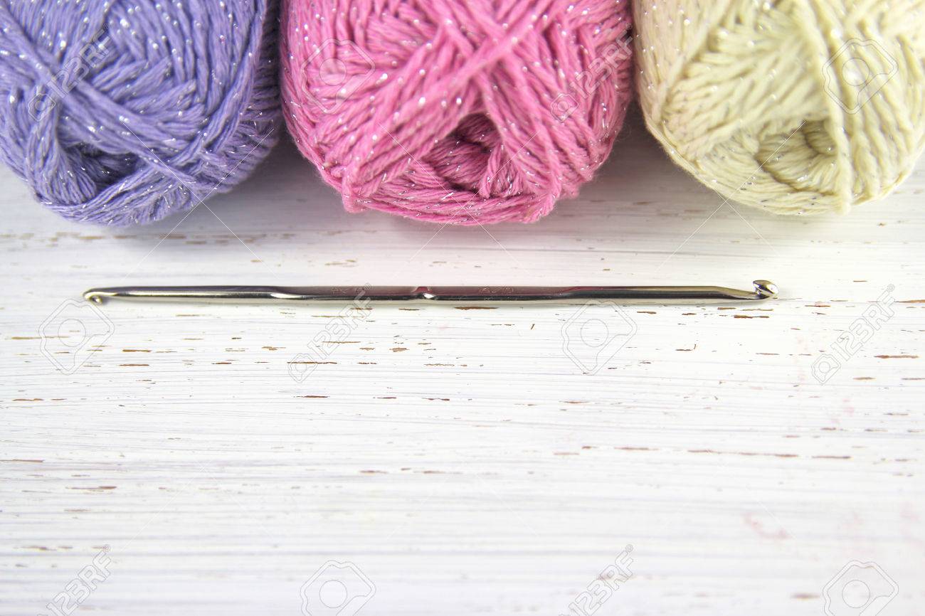 Yarn Wool Pastel Colours With Crochet Hook And Copy Space On