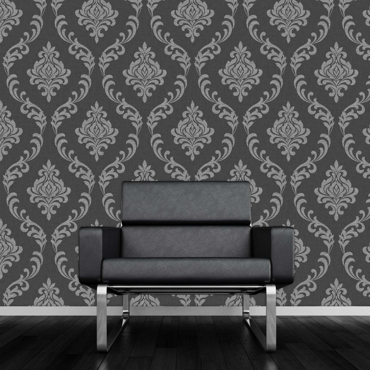 Shop By Brand Fine Decor Torino Black And Grey Damask Wallpaper