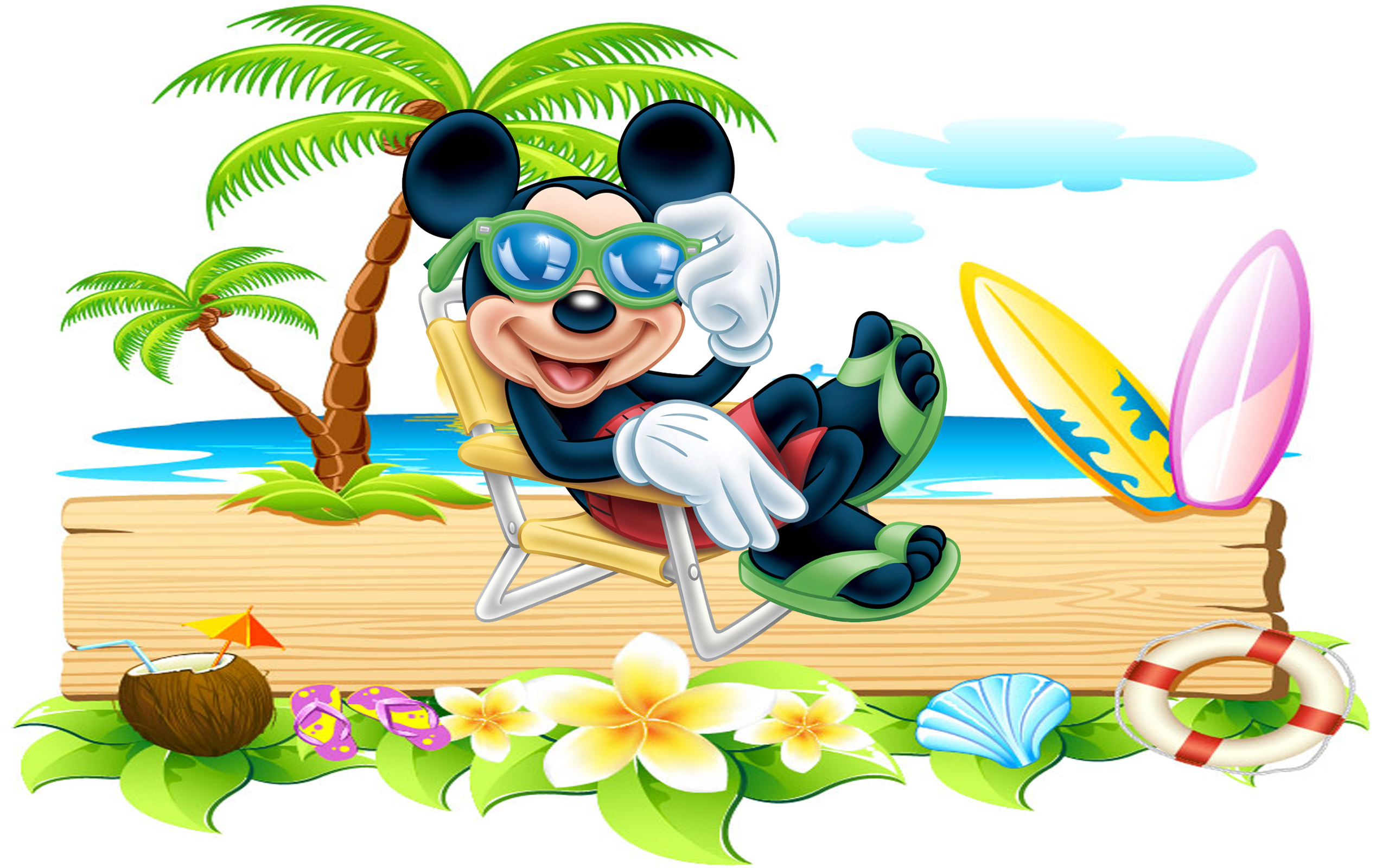Miickey Mouse Summer Holiday On A Tropical Beach Desktop Wallpaper