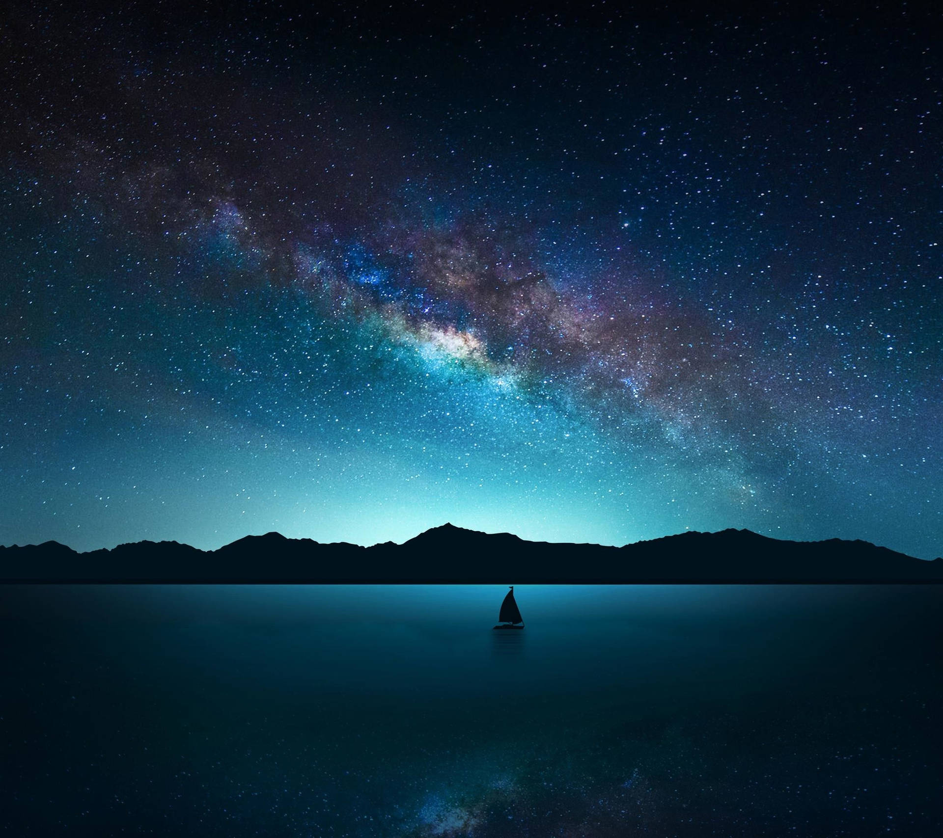 QHD Starry Night Ocean Wallpaper
