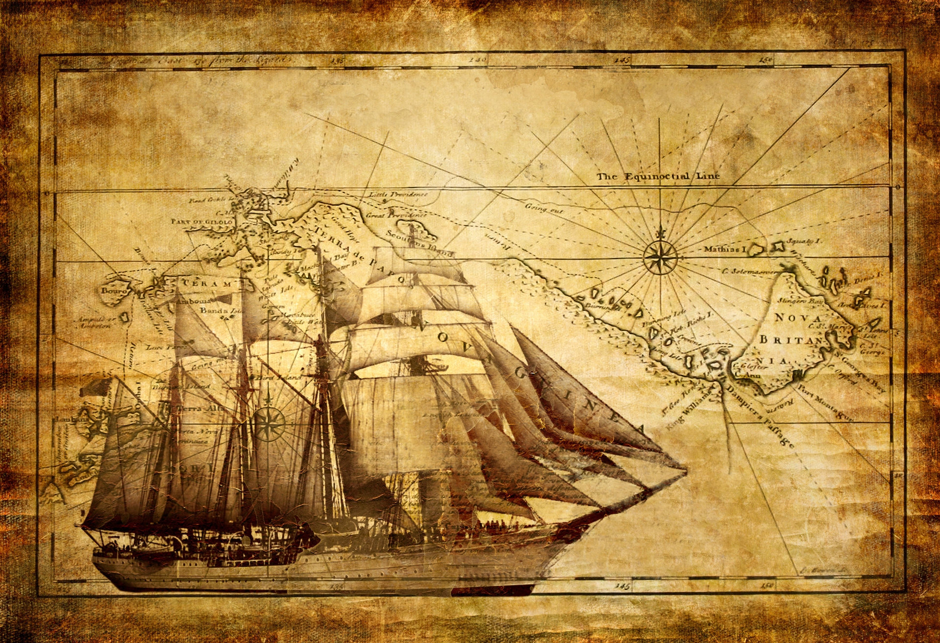 Old World Map N Ship Wallpaper