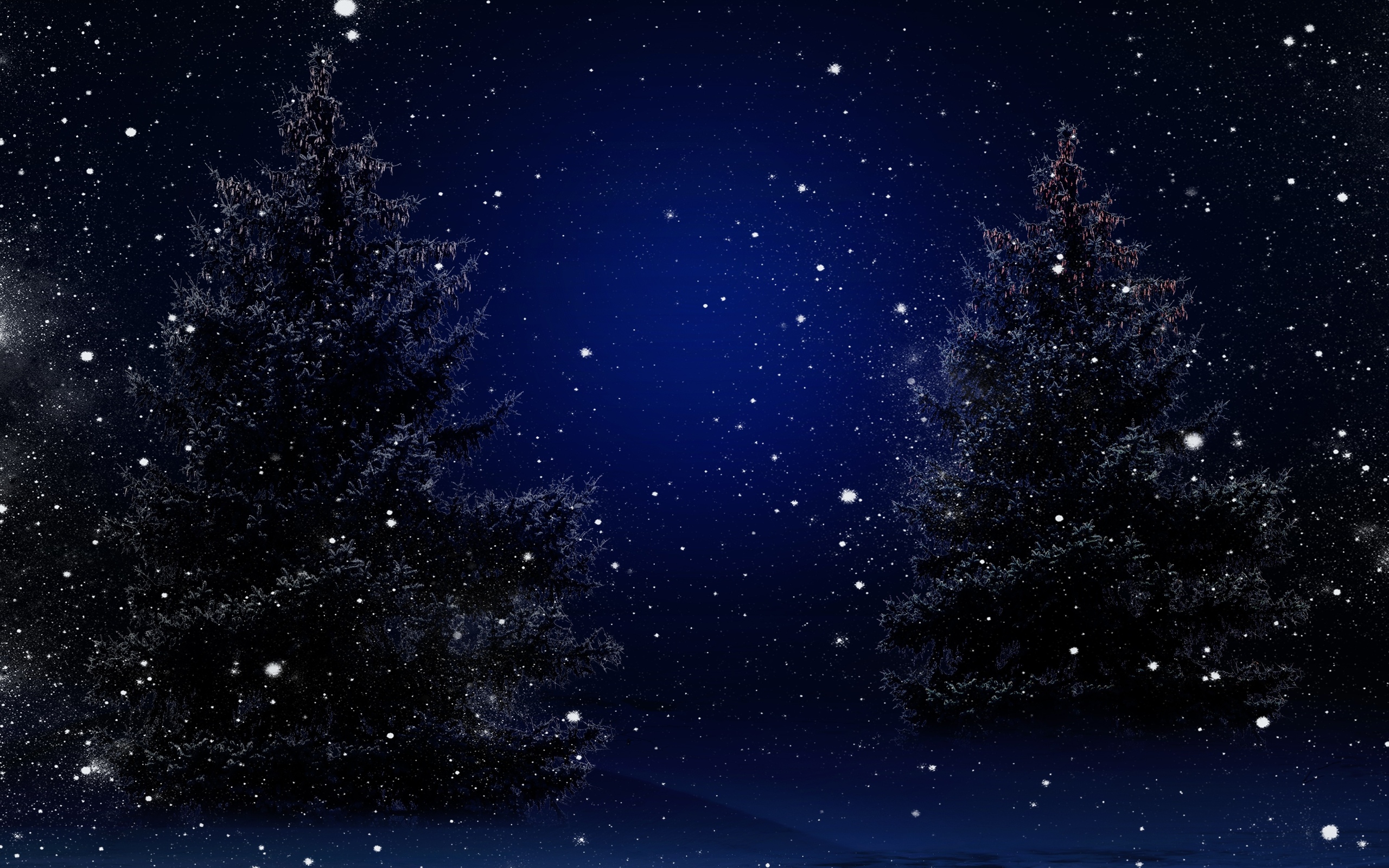 Starry Snowy Winter Night Christmas Trees Desktop Wallpaper