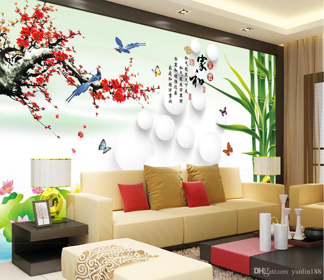 Custom Retailer And Rich Plum Blossom 3d Stereo Tv Background Wall
