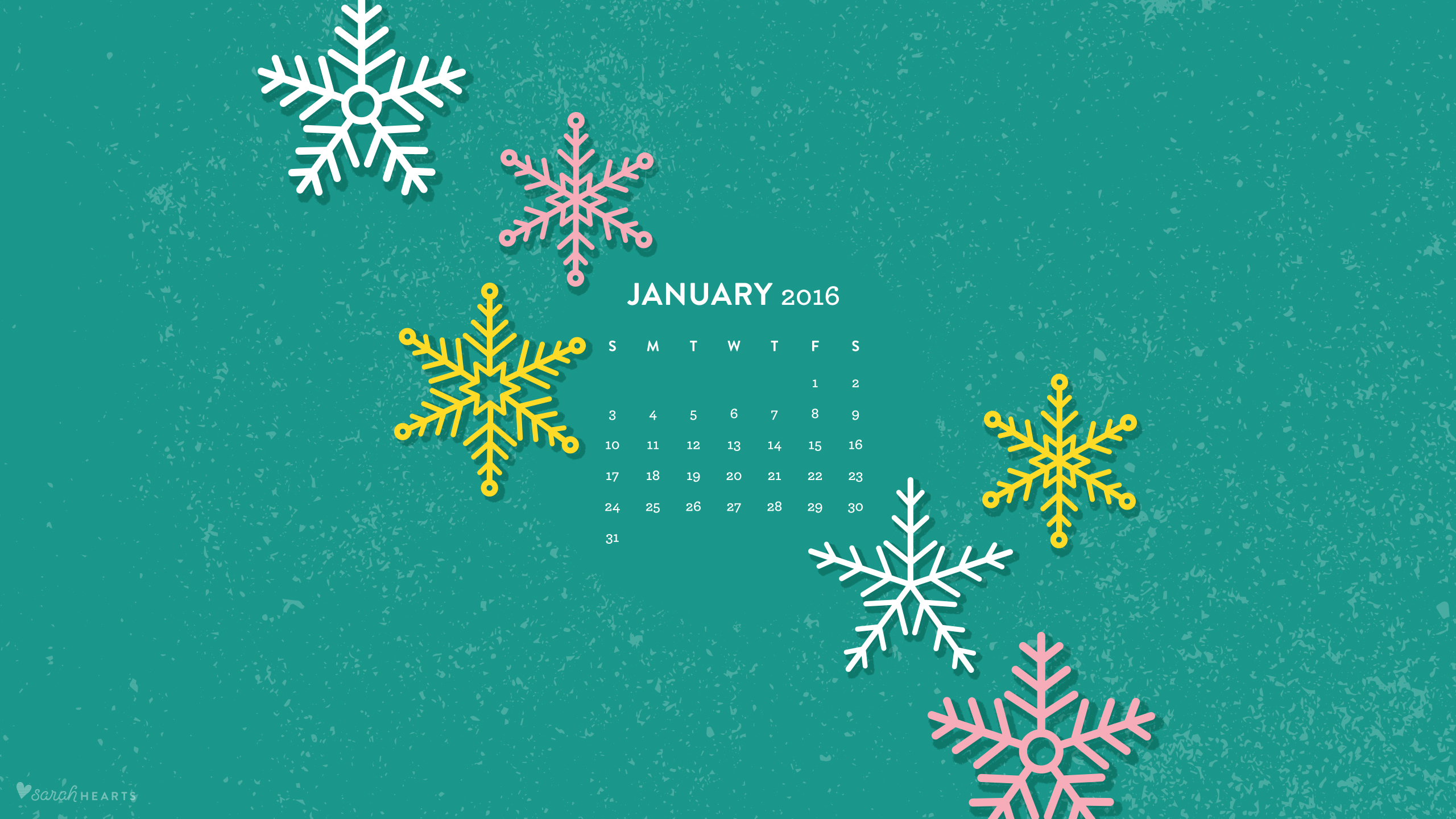 January 2016 Calendar Wallpaper   Sarah Hearts 2560x1440