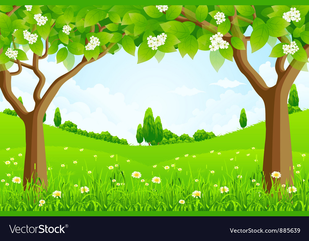 Green Background With Trees Royalty Vector Image