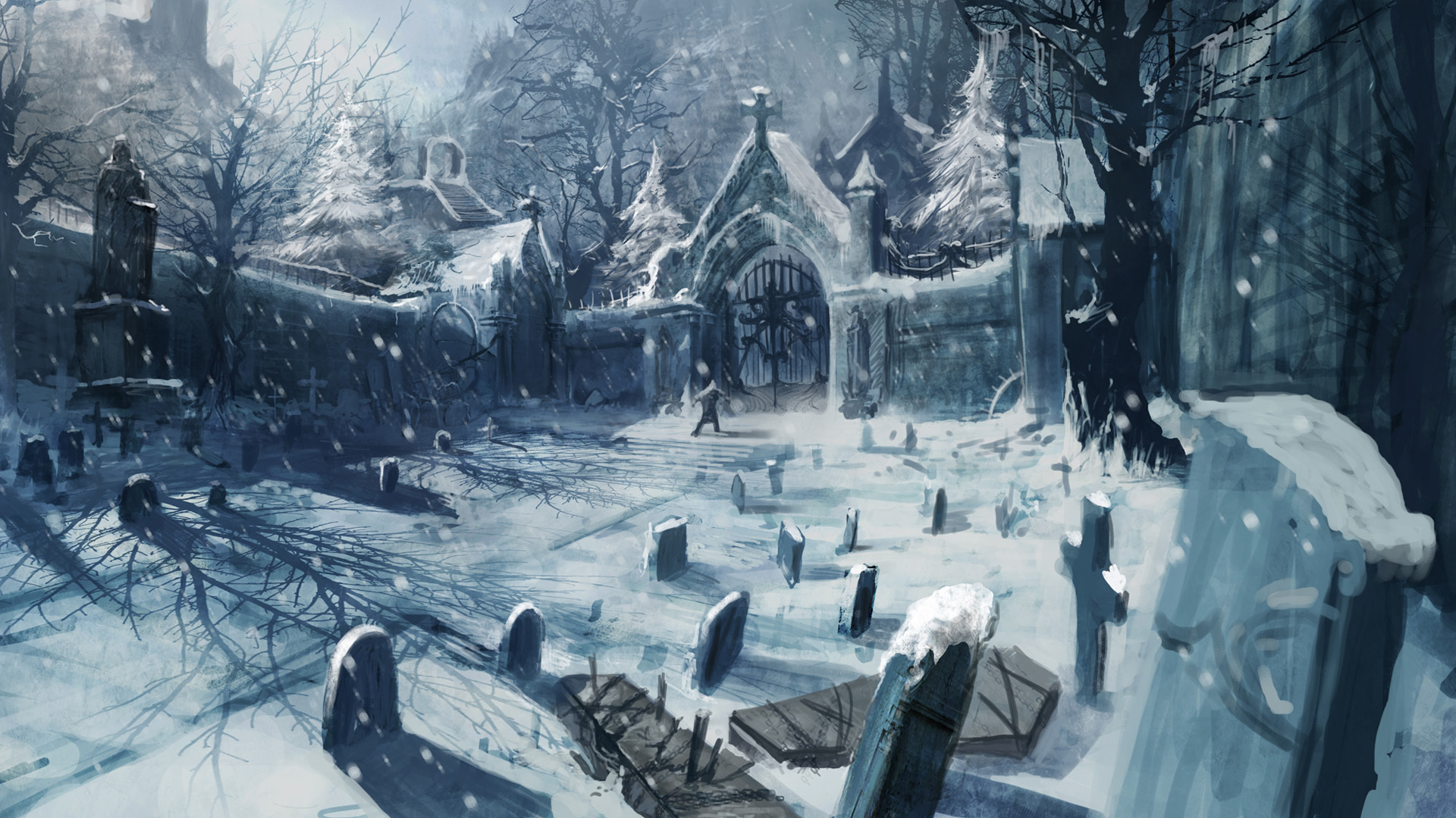 Wallpaper Cemetery Art Snow Winter Desktop 3d