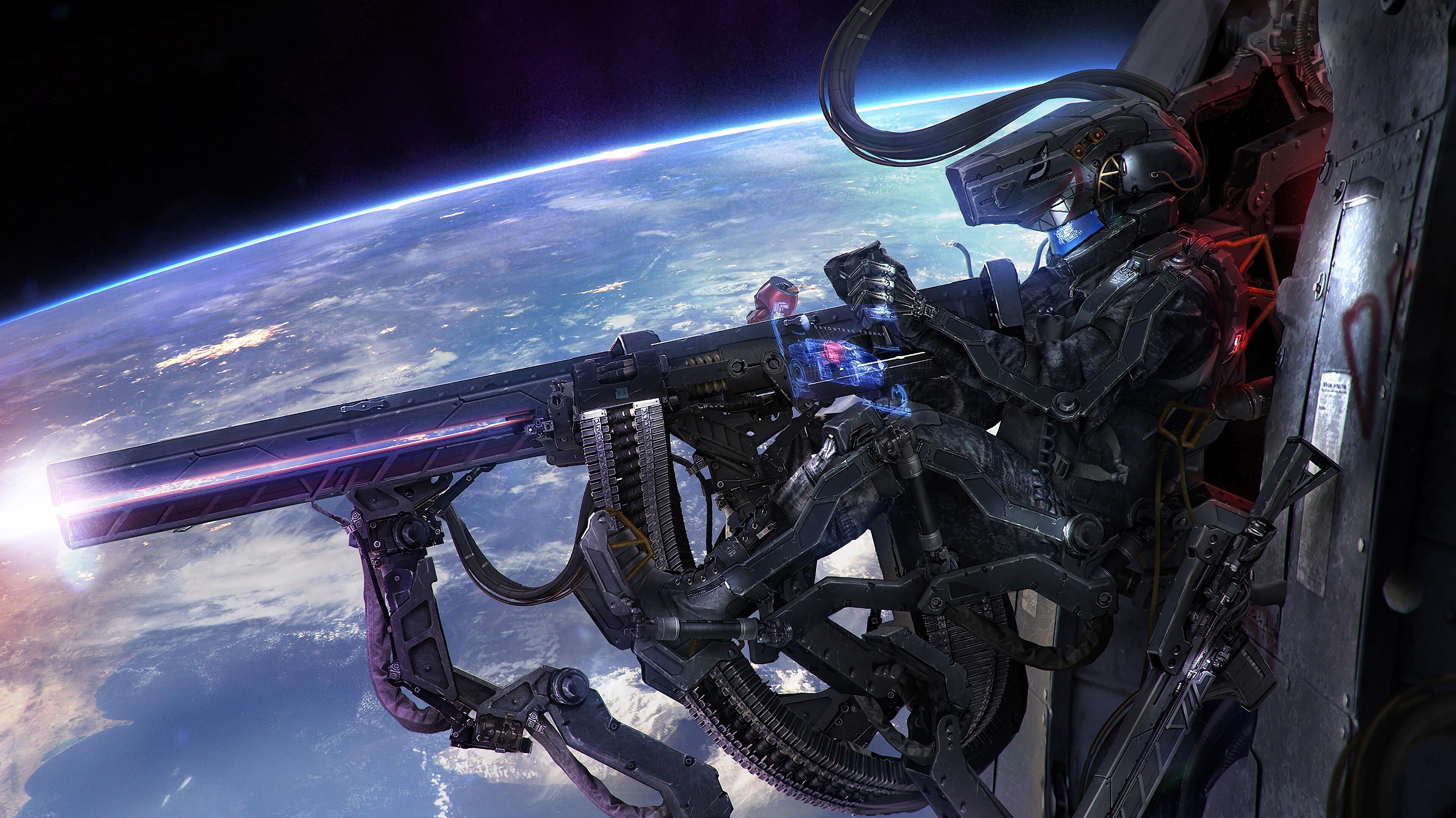 Sci Fi Soldier Weapon Outer Space 4k Wallpaper