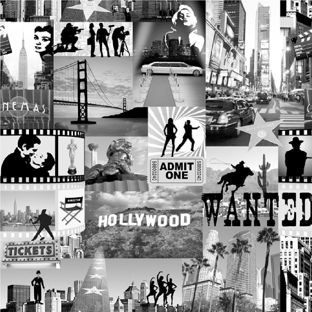 Muriva Hollywood Photographic Wallpaper Black White I