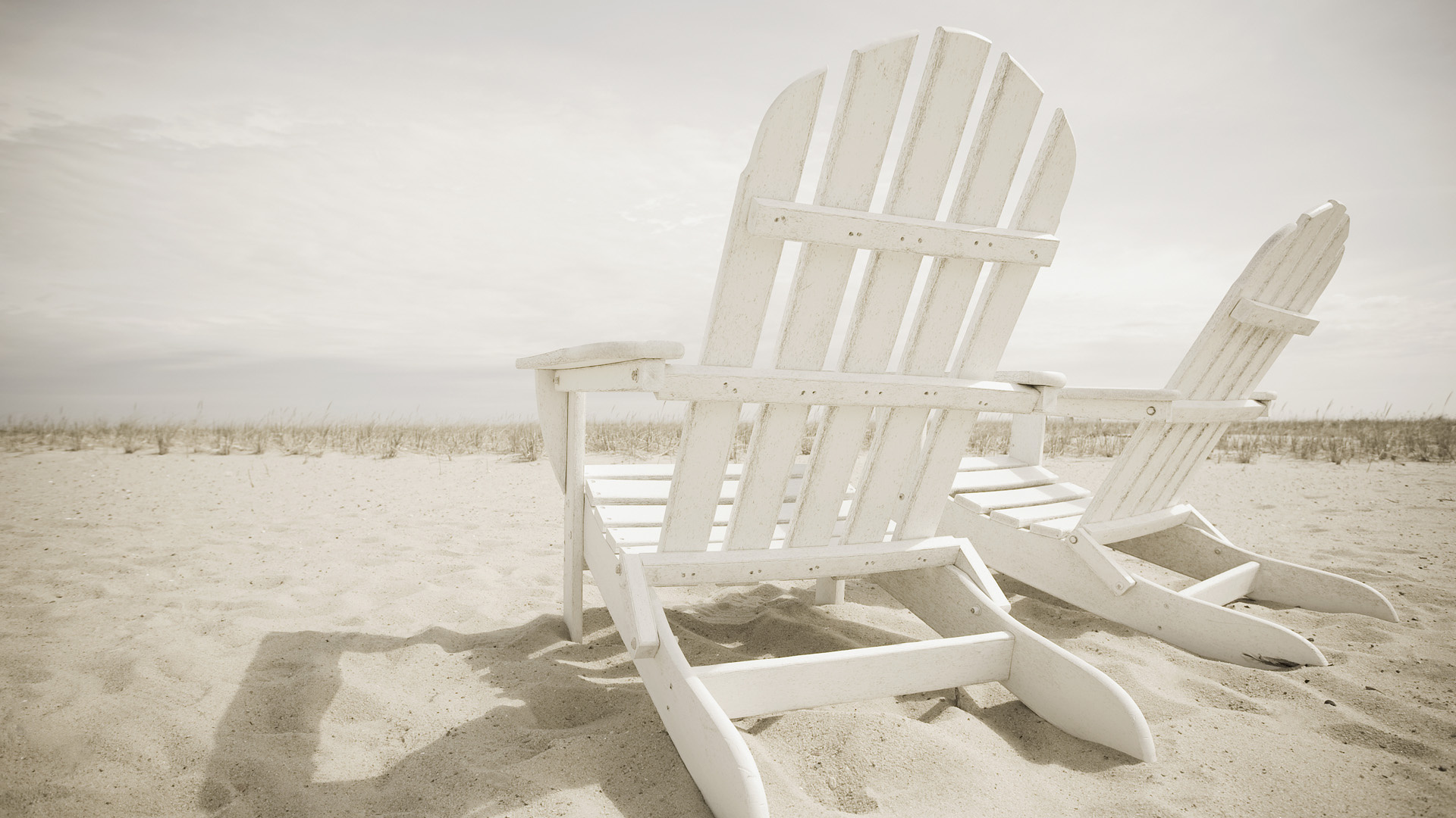 Beach Chairs Wallpaper Sky Sand Light Tone HD Desktop