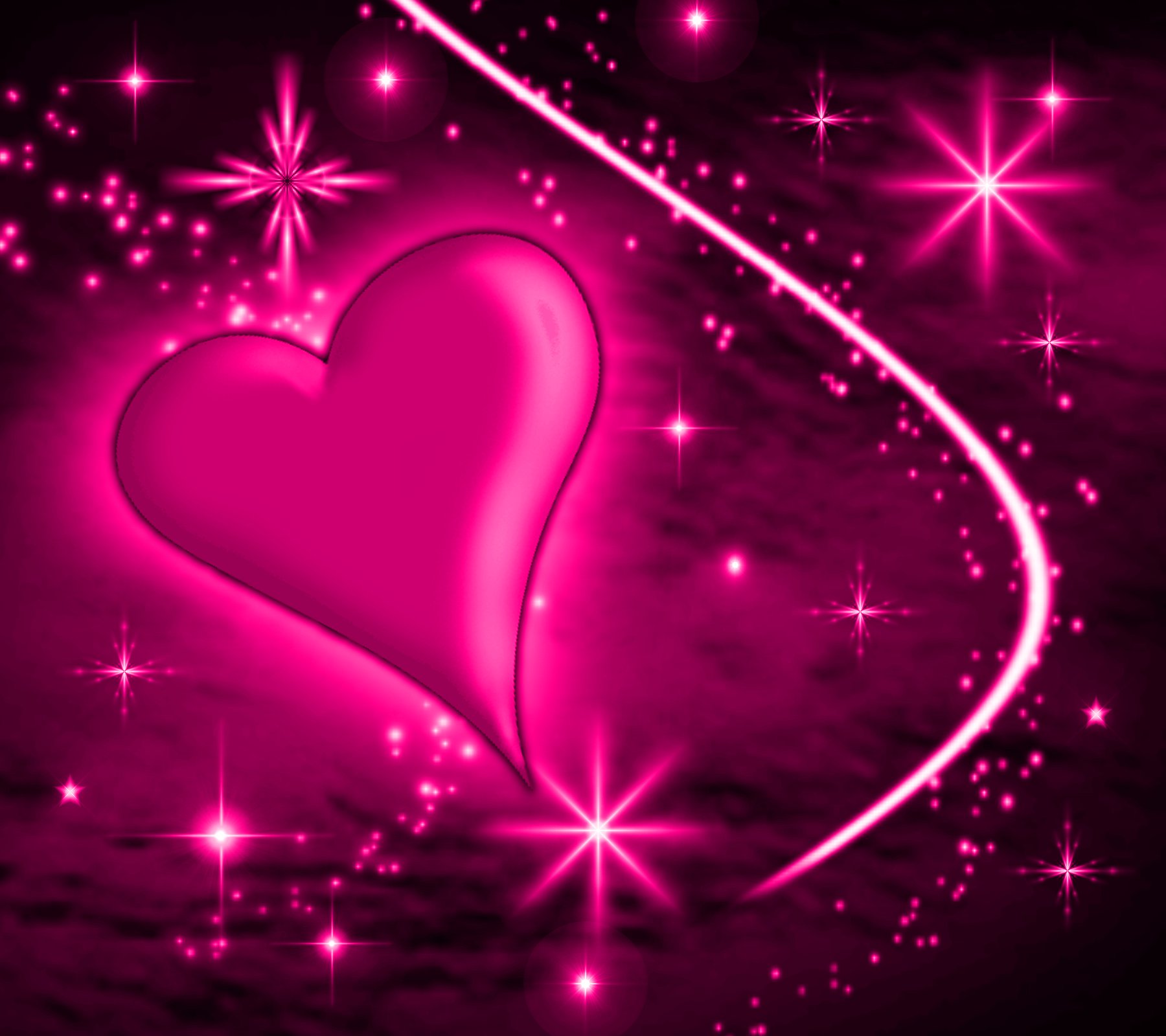 Pink Heart With Plasma Stars Background