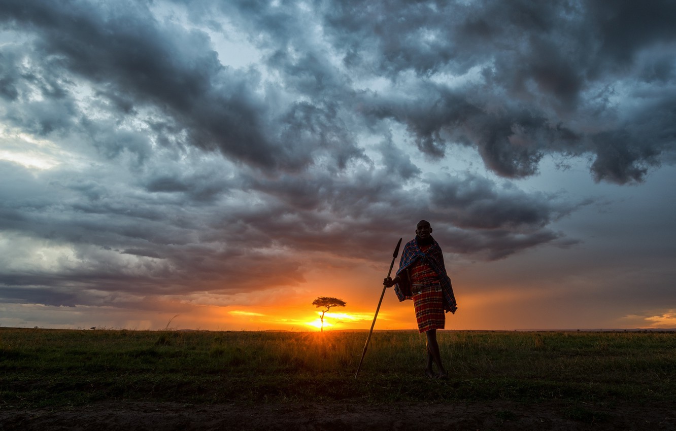 Wallpaper The Sky Sunset Africa Kenya Masai Mara Human