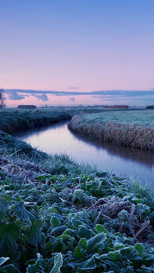 Herlands Winter Morning Farm River Blue Sky iPhone X