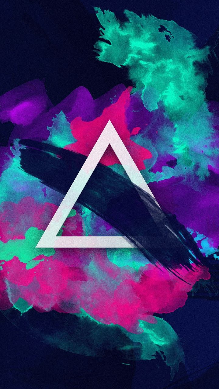 White Triangle Paint Colorful Neon Wallpaper