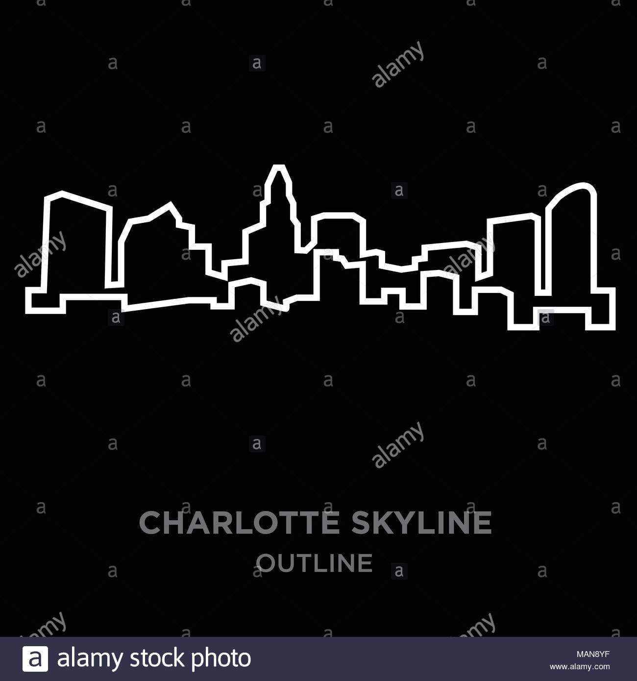 White Border Charlotte Skyline Outline On Black Background Vector