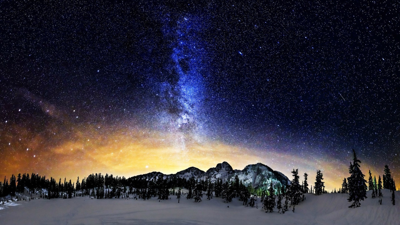 Milky Way Above The Snowy Mountains Wallpaper