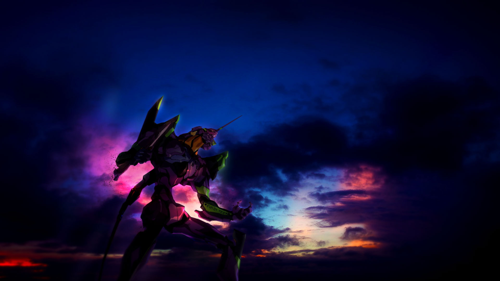 Wallpaper Evangelion Robot Cloud Sunset Desktop Background HD 1080p