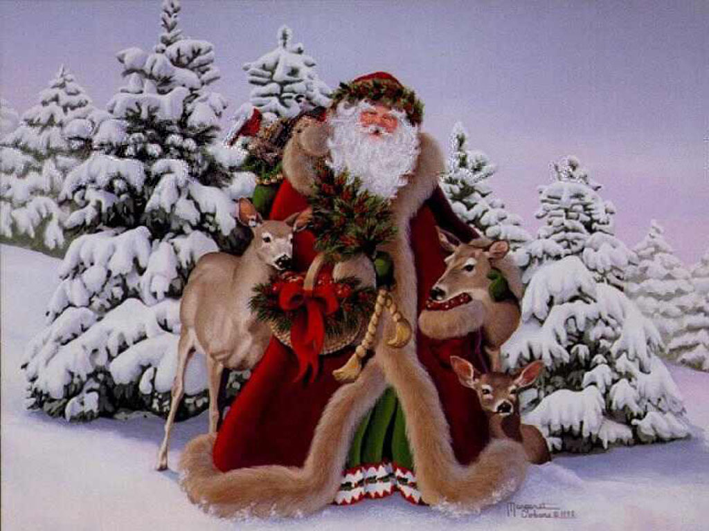 Christmas Wallpaper Santa Claus Reindeers