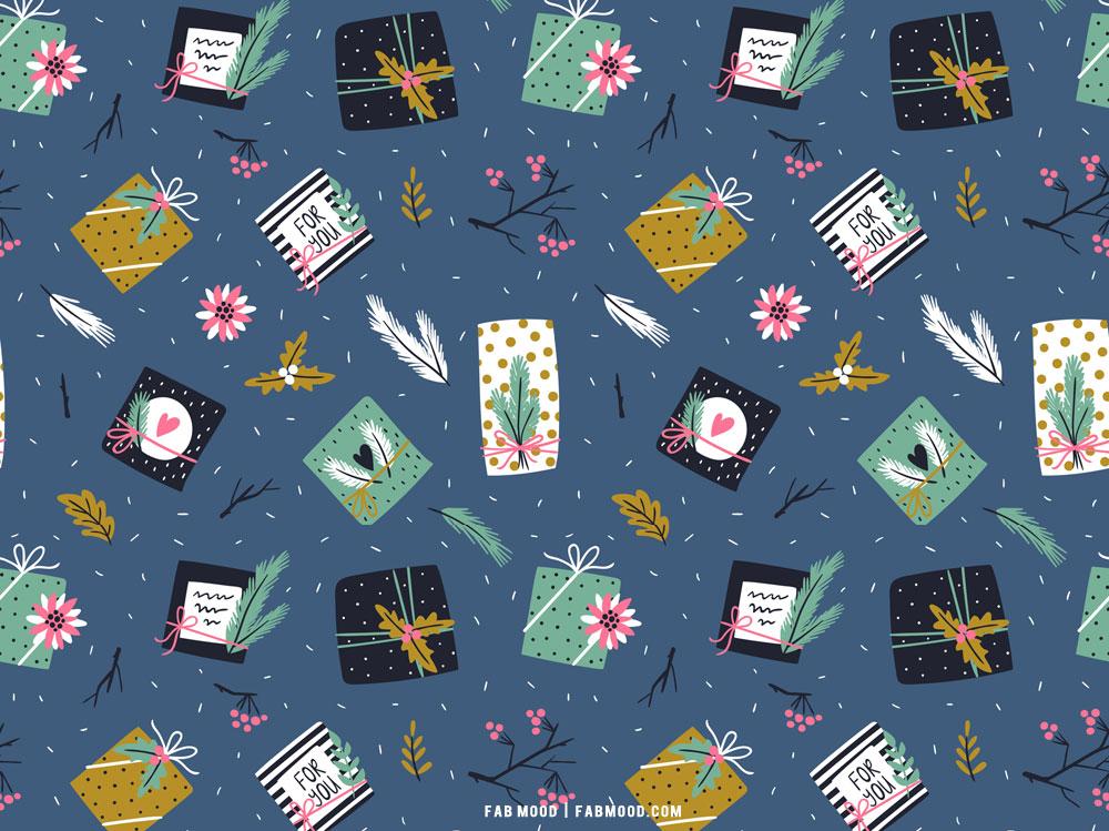 Christmas Aesthetic Wallpaper Presents On Dusty Blue