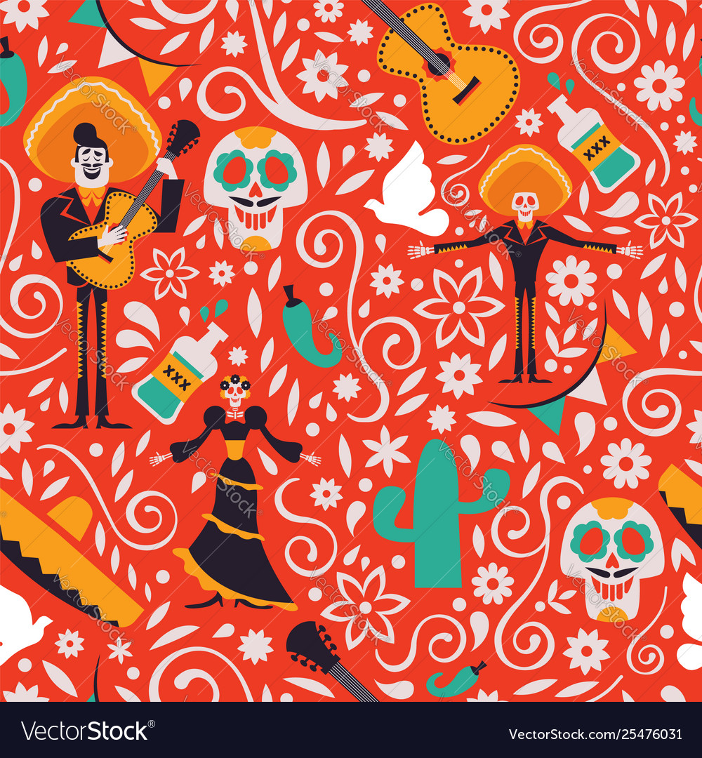 Mexico Culture Seamless Pattern Background Vector Image