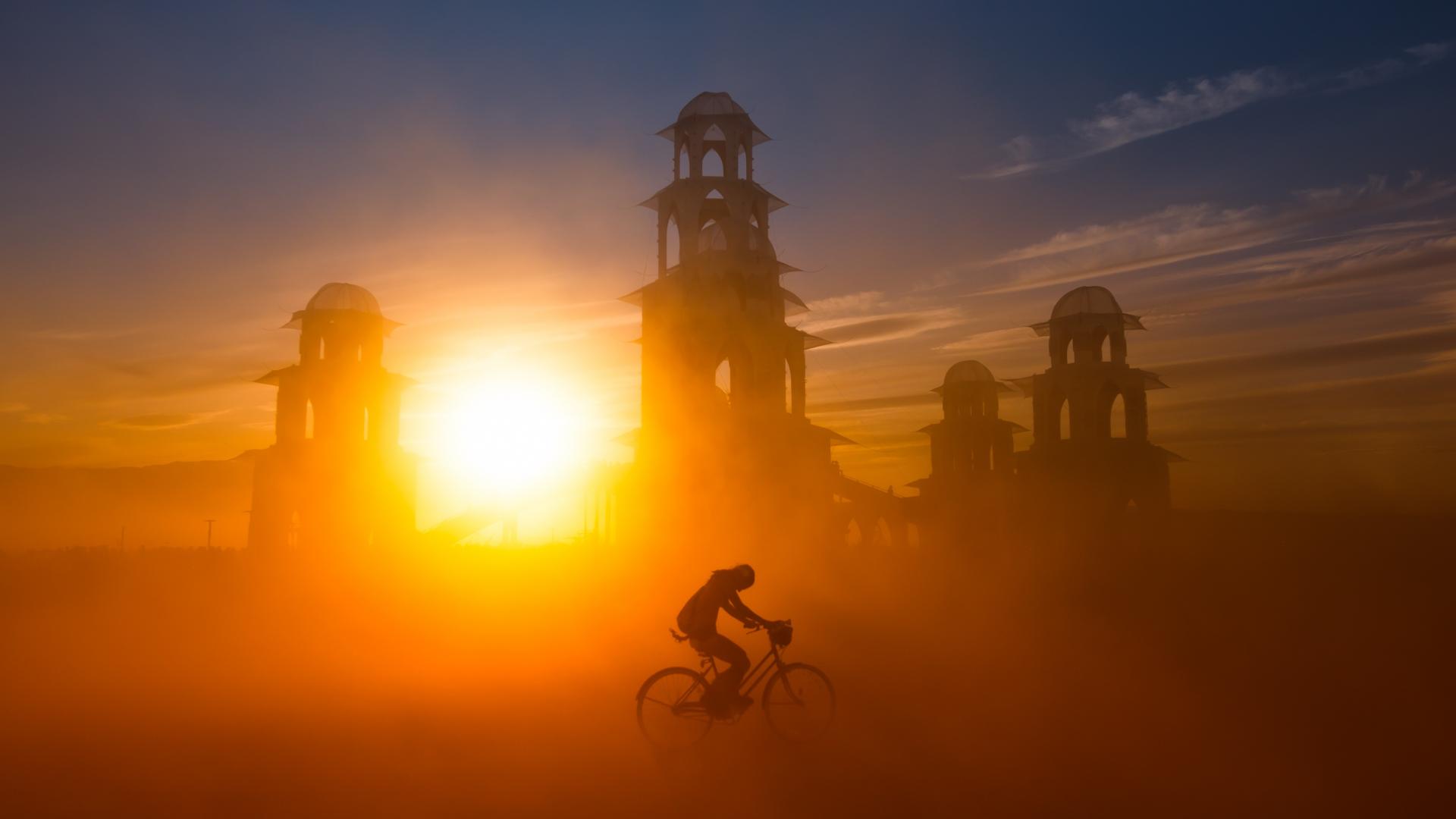 Bicycles Motorbikes Burning Man Wallpaper