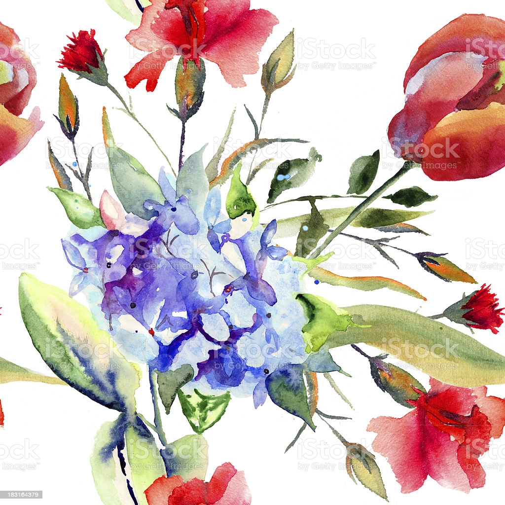 Seamless Wallpaper With Beautiful Summer Flowers Stock