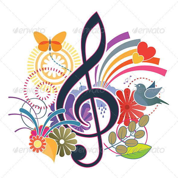 Vector Illustration Of A Decorative Treble Clef Background With An