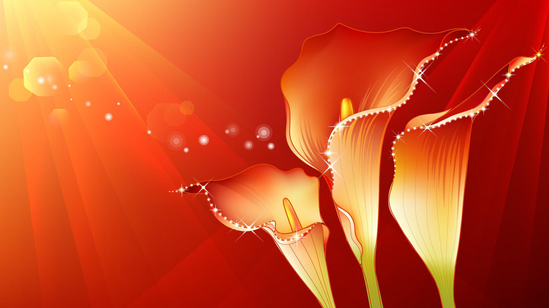 Abstract Red Elegant Flower Design Wide Wallpaper