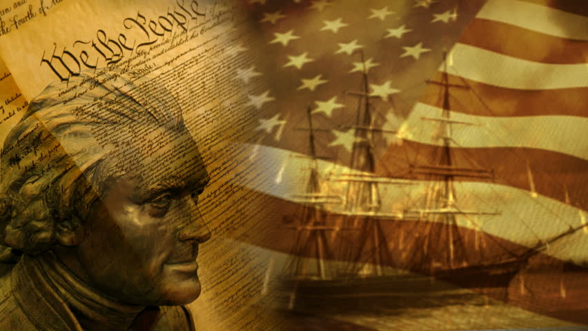 We The People Background With Us Flag And Old Ship Stock Footage