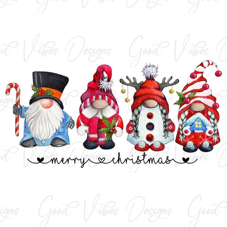 Four Gnomes Merry Christmas Png Sublimation