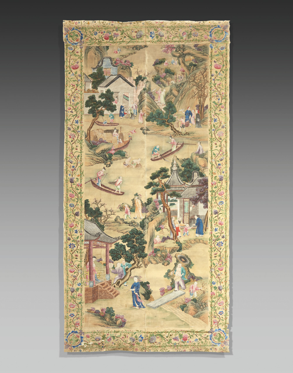  of Chinese Export Silk Wallpaper Panels Qing Dynasty Qianlong Period
