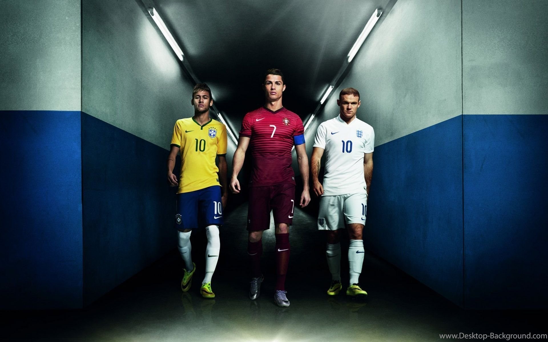 Neymar, Cristiano Ronaldo, and Wayne Rooney in Nike Football Kits