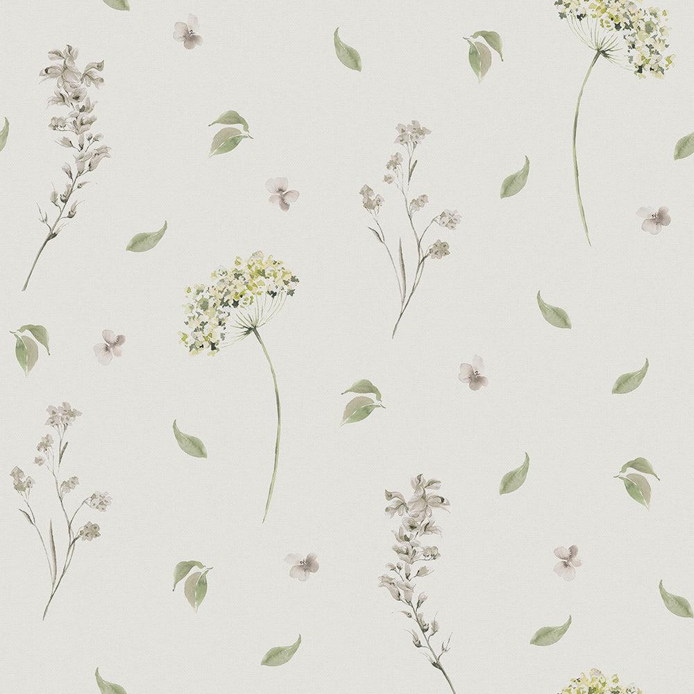 Sweet Meadow Wallpaper In Sage Green On Linen Cream Lucie Annabel