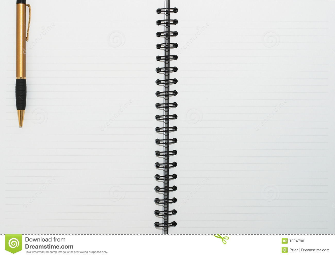 Empty Blank Ring Spiral Notepad One Gold Pen On Left Stock Photo