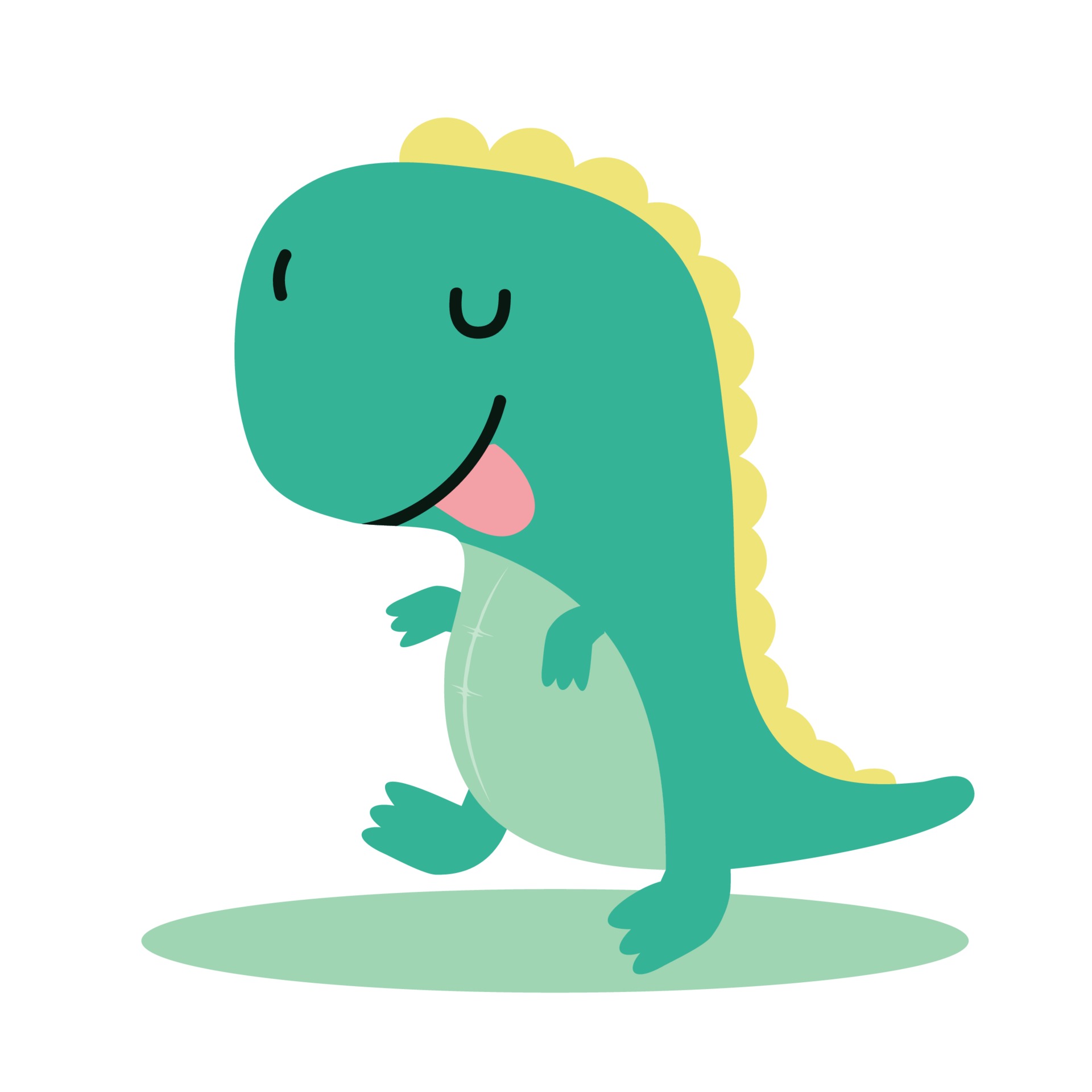A cute, cartoon dinosaur with a playful expression, sticking its tongue out. Perfect for children's rooms or anyone who loves adorable dinosaurs