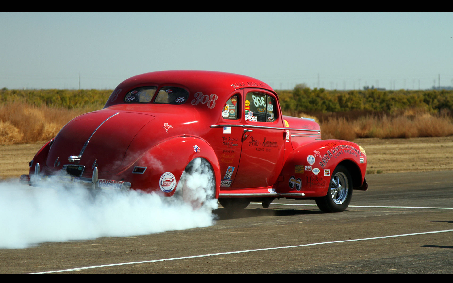 Racing Drag Race Cars Retro Red Burnout Smoke Wallpaper