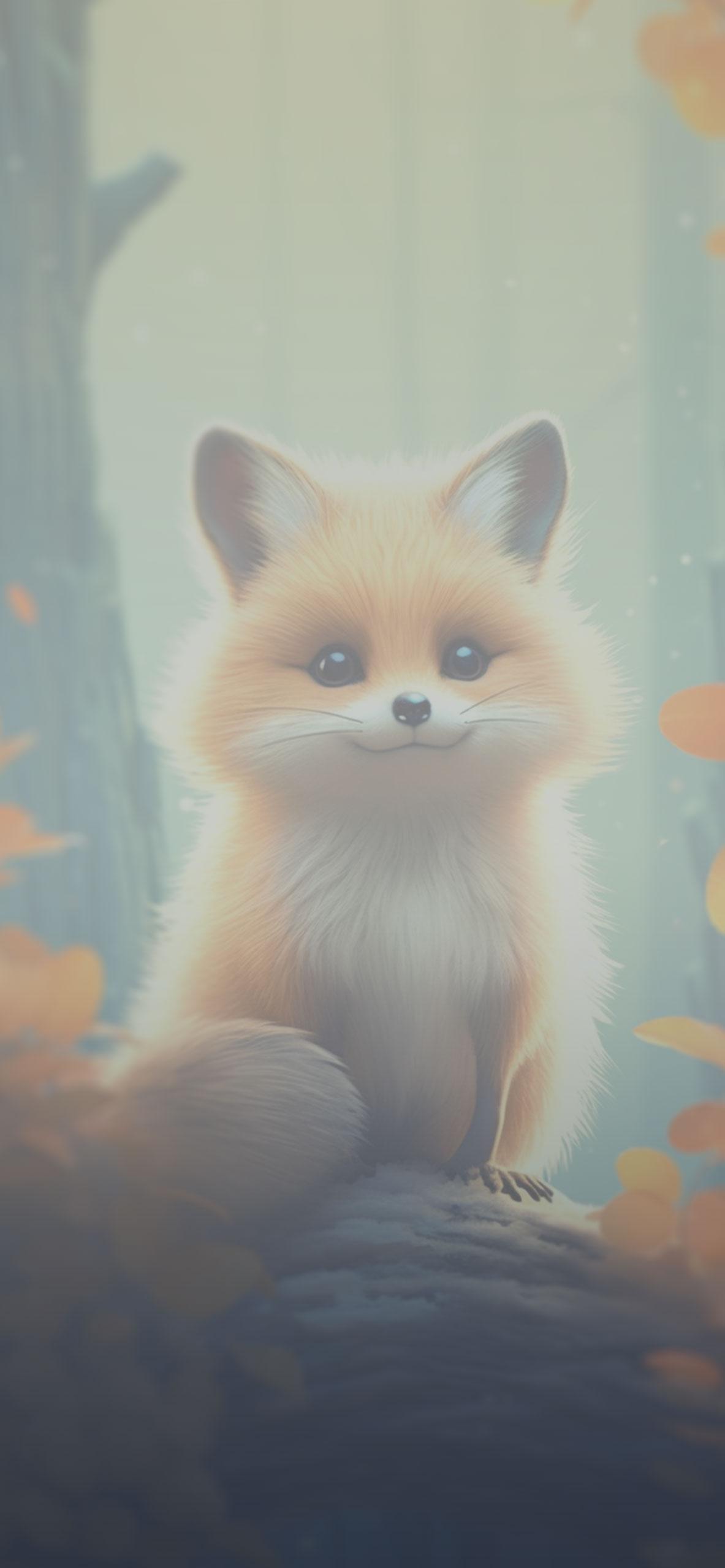 Cute Fox In Forest Art Wallpaper For Iphone