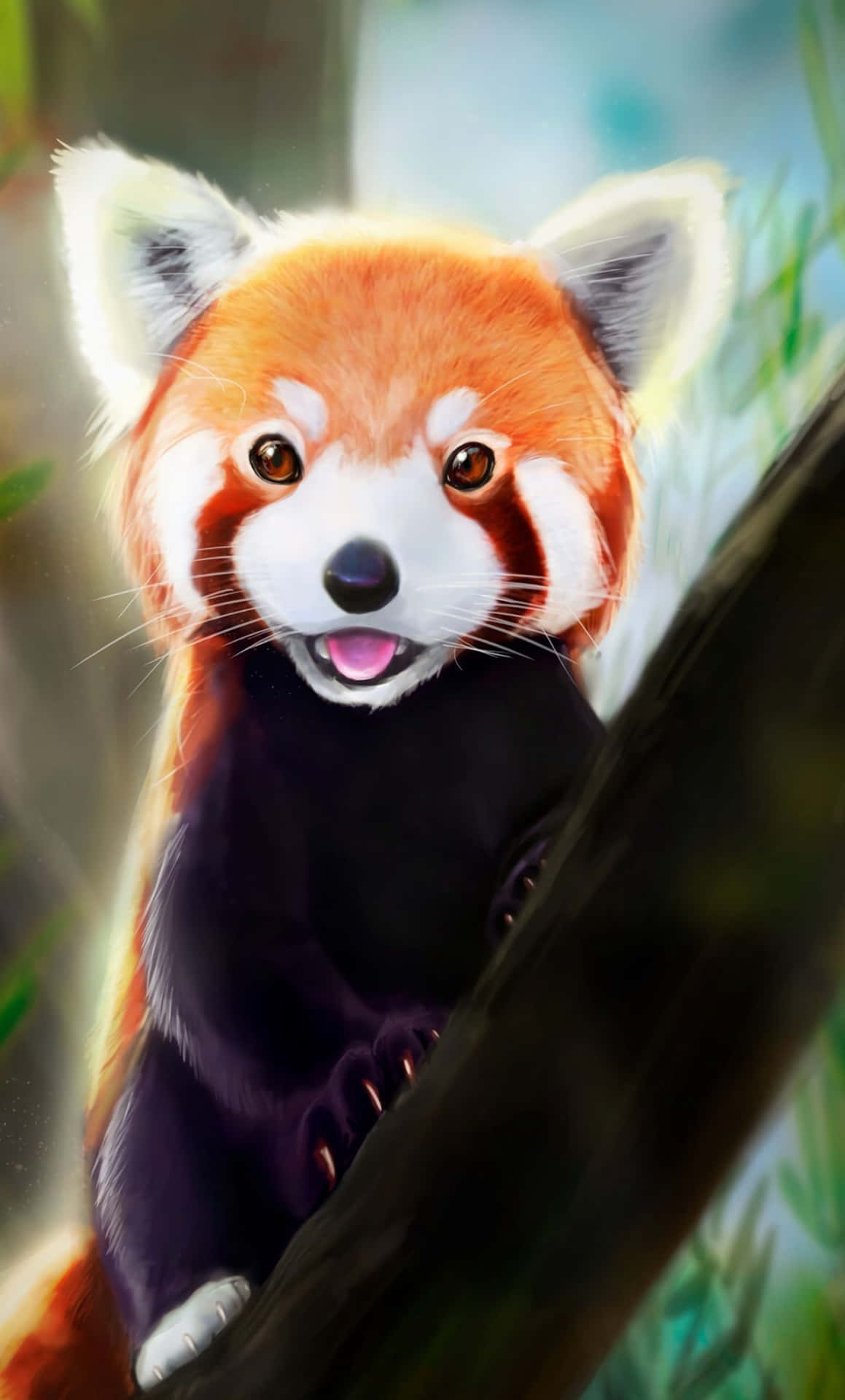 Cute Red Panda On Tree Digital Painting Picture Wallpaper