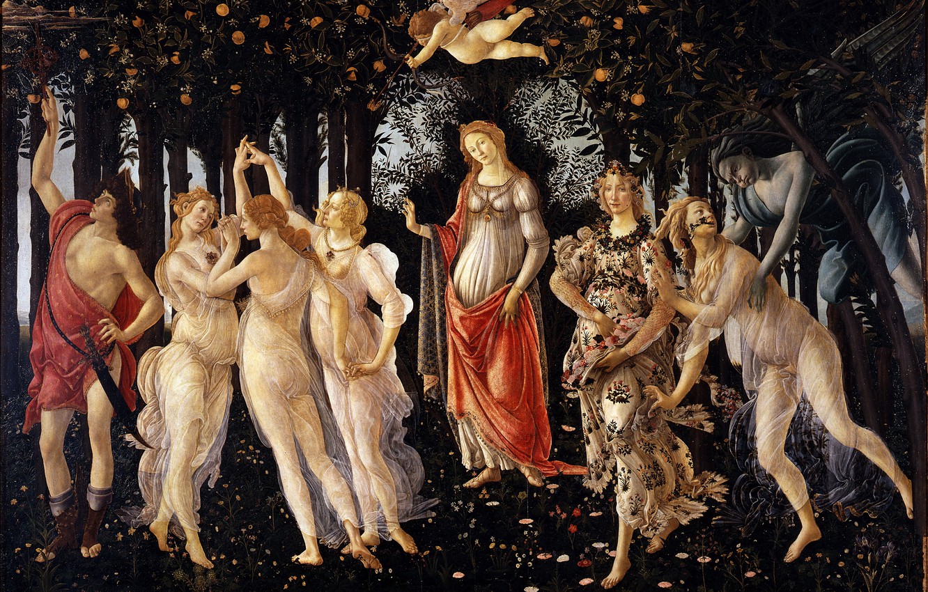 Wallpaper Flowers Dance Spring Botticelli Cupid Image For