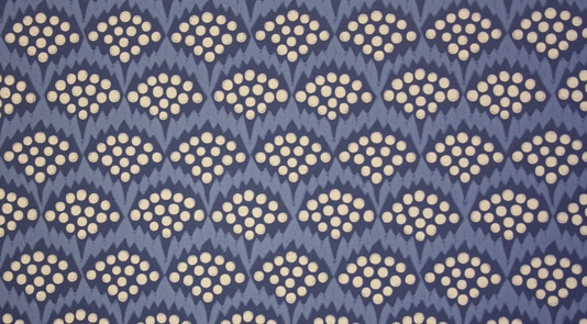 Patterned Wallpaper Printed In French Blue And Navy With Cream Spots