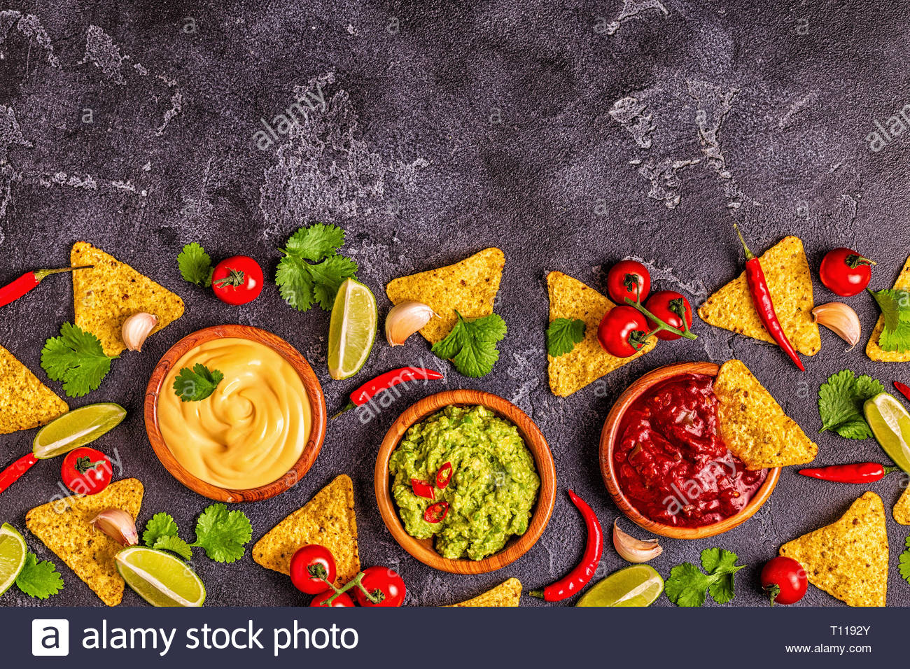 Mexican Food Background Guacamole Salsa Cheesy Sauces With