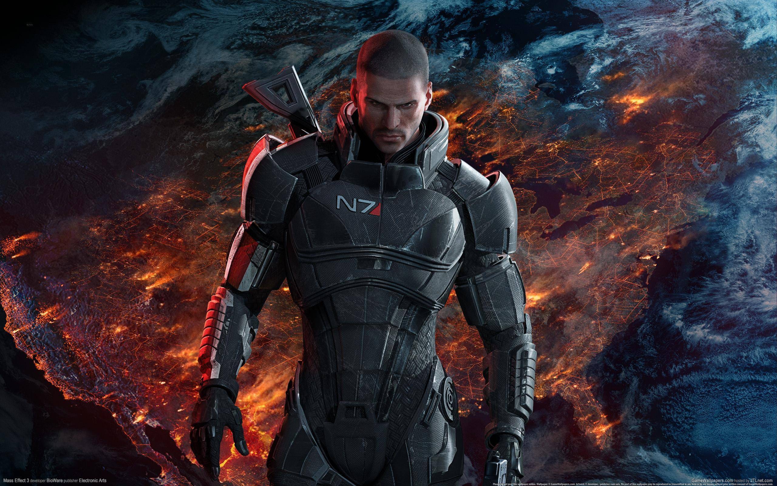Shepard In Front Of Earth HD Mass Effect Wallpaper