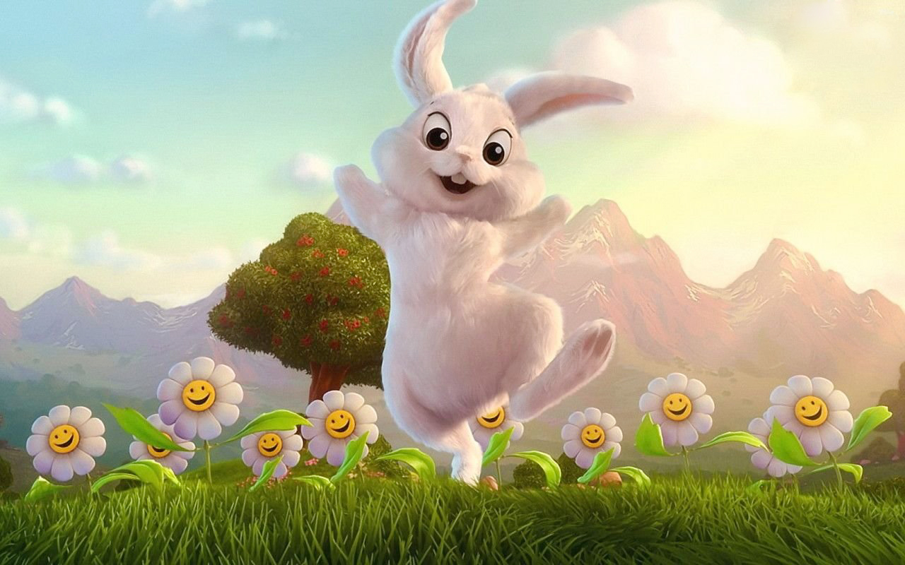 Easter Sunday Nice Happy Bunny With Flower Wallpaper