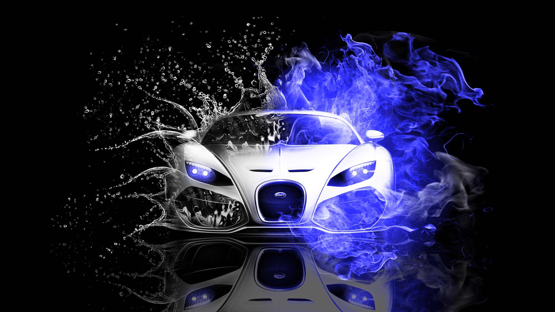 Awesome Water Fire Car HD Wallpaper 1080p